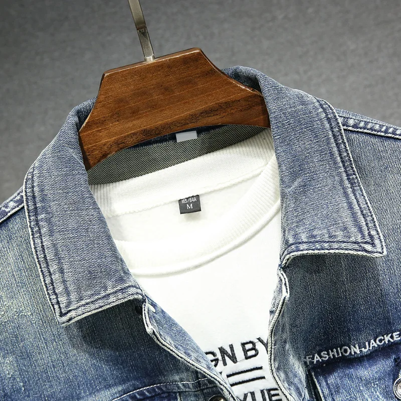 Spring new men's denim jacket washed Japanese style men's slim jacket fashion personality denim clothes