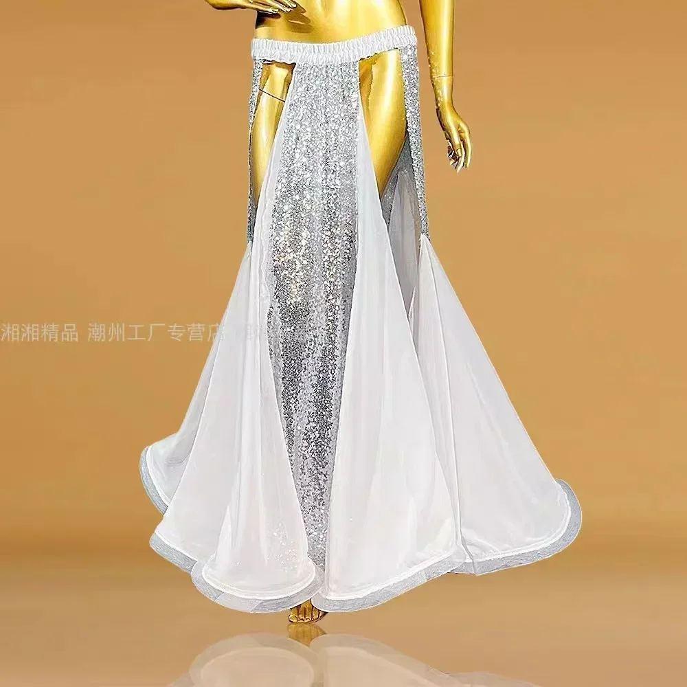 

Блестящая длинная юбка для танца живота с блестками, женская карнавальная фестивальная одежда, одежда для выступлений на сцене, платье Rave