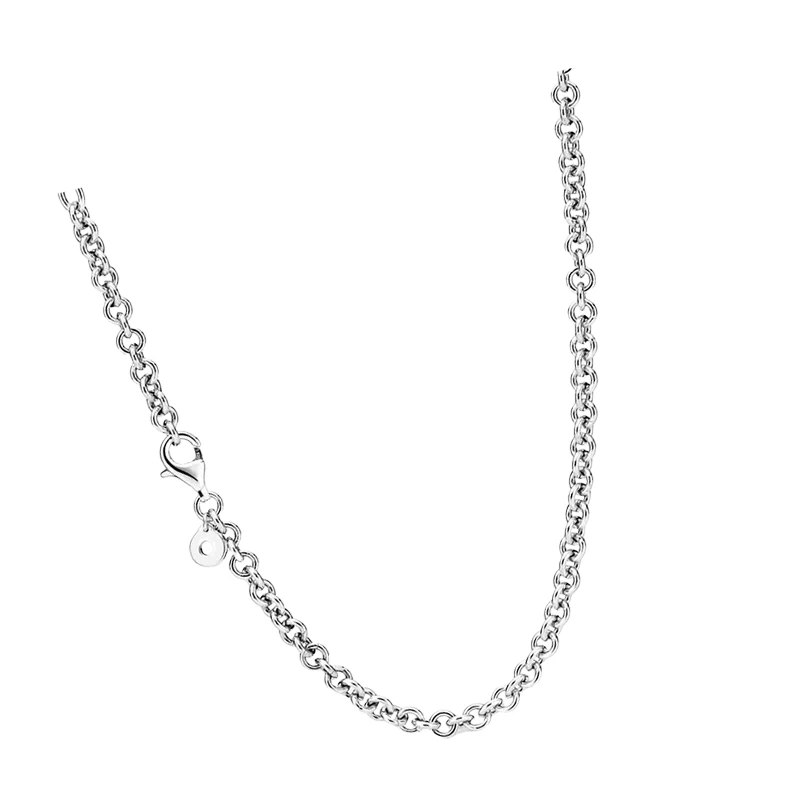 Sterling Silver 925 Original Chokers Necklaces For Women Fine Jewelry 45cm Thick Cable Link Chains Colliers Adjustable 42cm 38cm