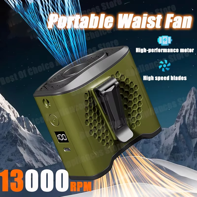 Portable Waist Fan 13000 RPM USB Rechargeable Wearable Belt Body Fan 4-Speed 22H Cooling With Flashlight Summer Cool Tool