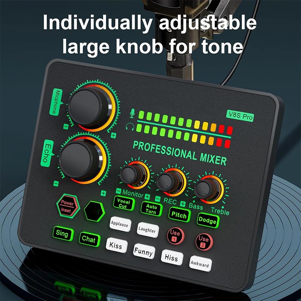 V8S PRO Sound Card Live Cards Computer PC Mixing Console Professional Studio Recording Kit Podcast Accessories Parts