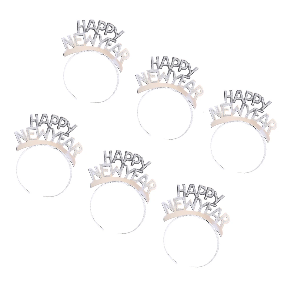 

6Pcs Happy New Year Headband Glitter Aluminum Hair Hoops Party Decoration Premium Headdress for Nye Celebration Masquerade Ball