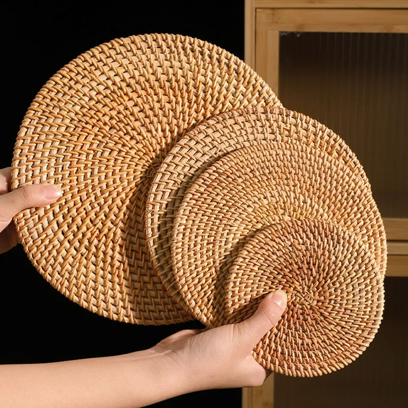 Cookware Pads High-temperature Resistant Handmade Rattan Coasters Round Natural Cup Mat Bowl Pad For Coffee Tea Drinks