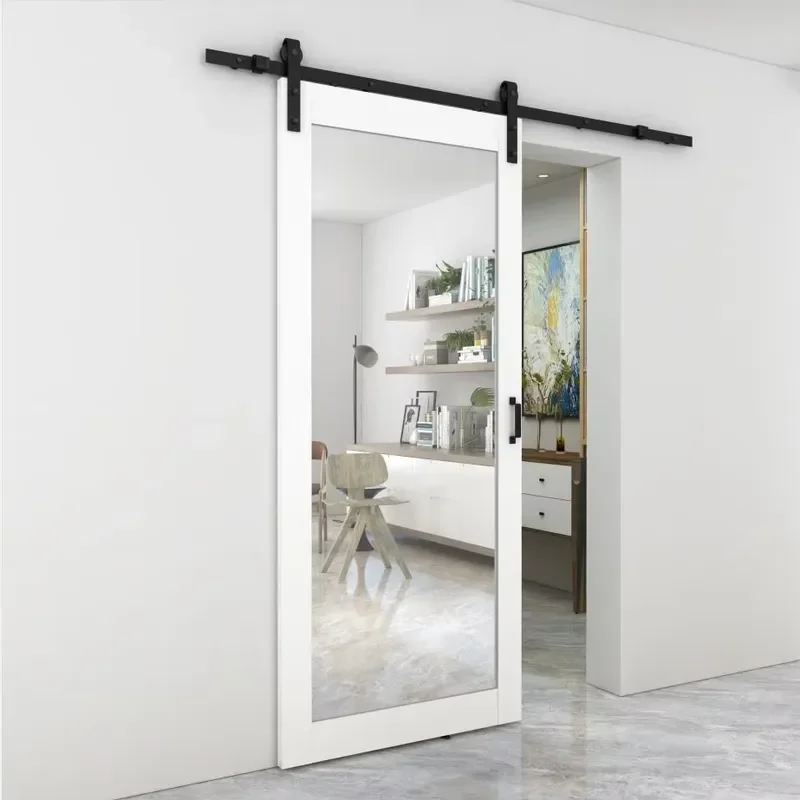 Rustic Black Wood Frame Wall Mirror Rectangle Barn Door Style Decor for Bathroom Entrance Hallway Country Farmhouse Interior