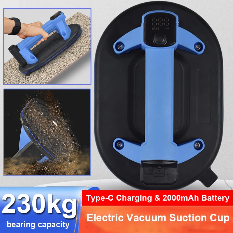 Ventosa elettrica 230 kg Cuscinetto Potente sollevatore di aspirazione sottovuoto Carica Tyce-C Piastrelle in ceramica Vetro Superficie liscia 2000 mAH Batte