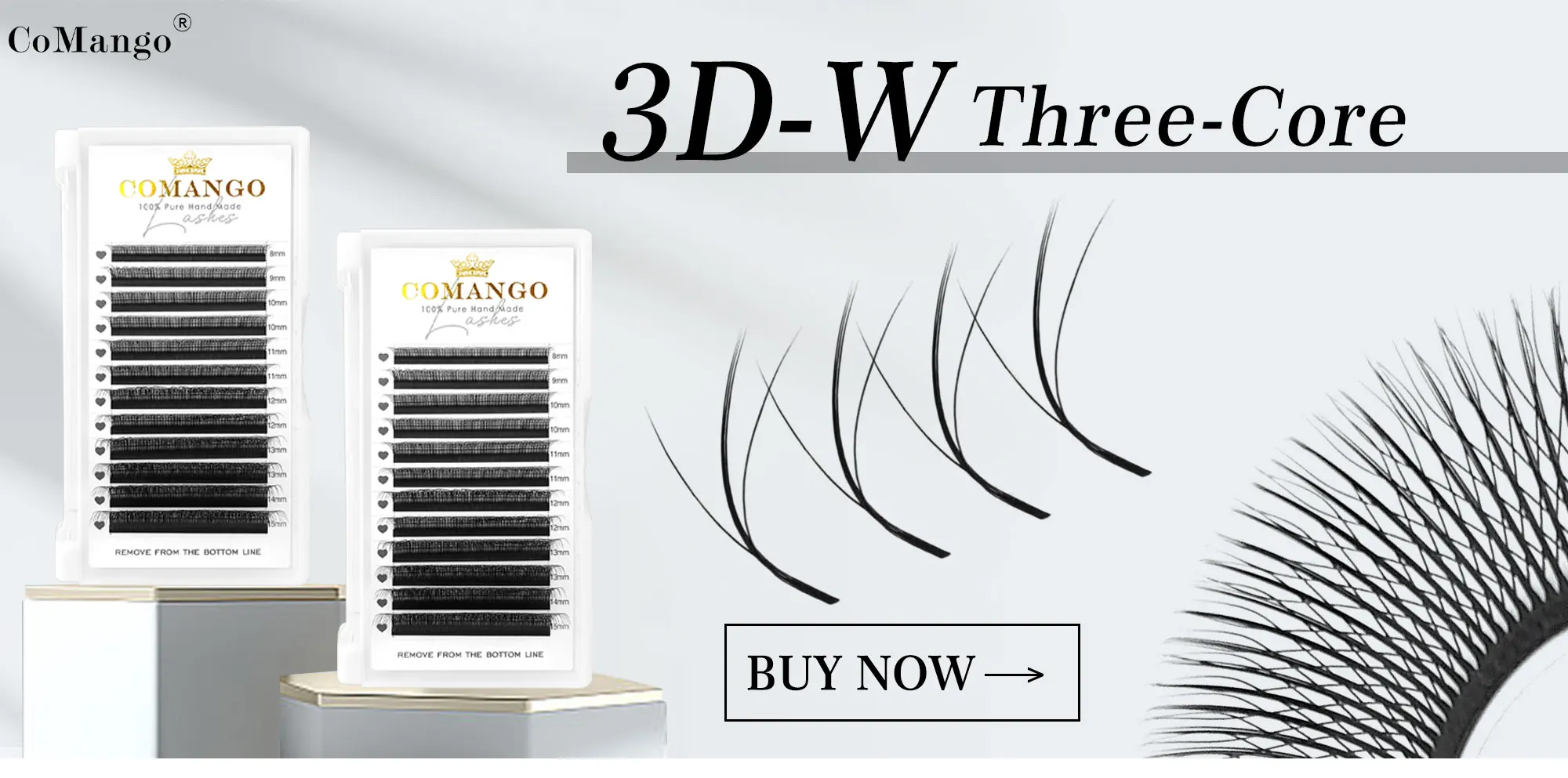 CoMango 3D W Stil vorgefertigte Volumen Wimpernverlängerung drei-Kern Dreifachspitzen Mix 8-15 Hybrid Wimpern – Detail 1