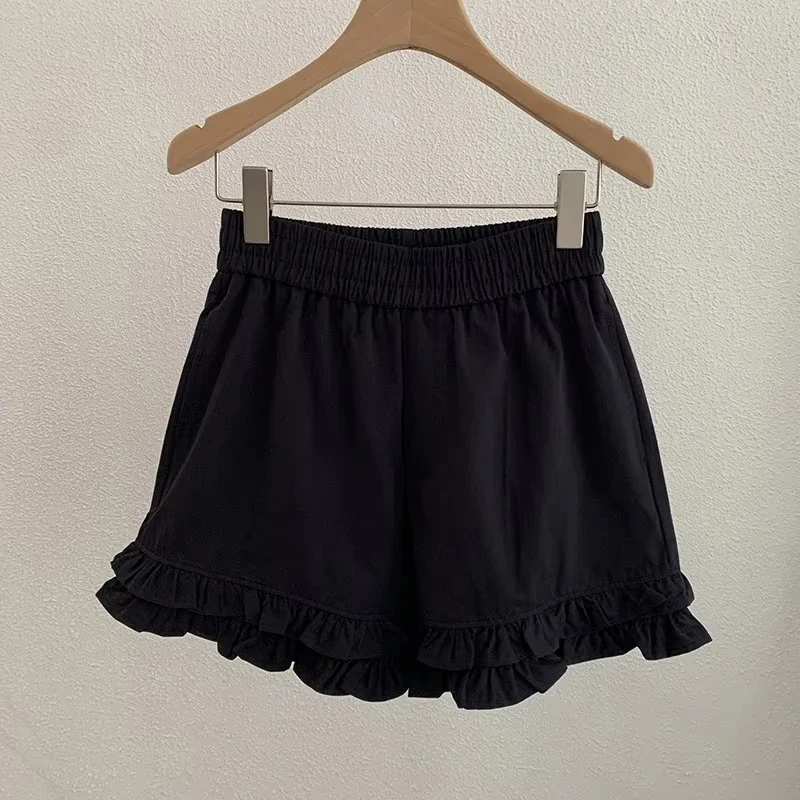 Damen-Shorts mit Rüschen, hoher Taille, lockerem, weitem Bein, 2025, Sommer, lässige Hose, Vintage-Tasche ​ Shorts Pantalones Cortos De Mujer