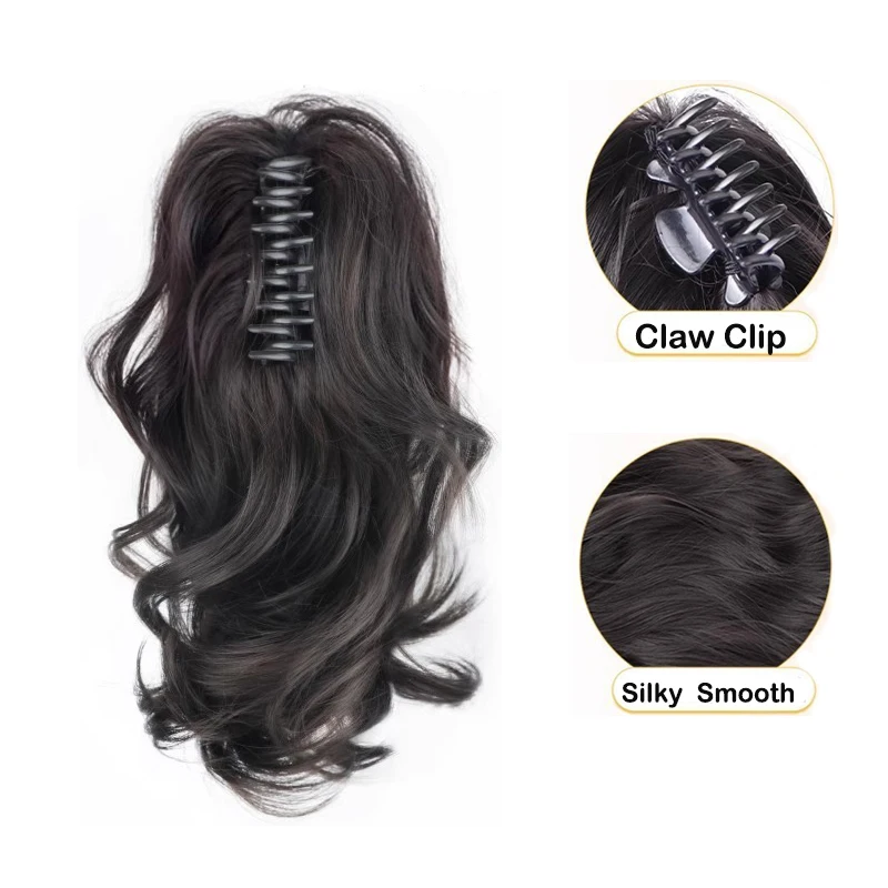 12Inch Short Wavy Synthetic Claw Clip Ponytail Hair Extensions Heat Resistant  Curly Hair Ponytail For Women