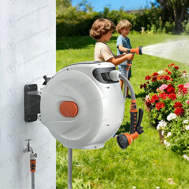 30m 100ft Retractable Garden Hose Reel 180° Rotatable Wall Mount Bracket Durable Water Pipe Holder For Yard Lawn