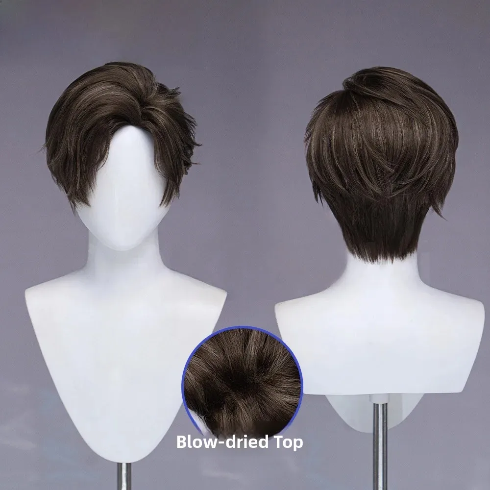 DOKIDOKI Biohazard 9 Leon Cosplay Wig Side Part Fluffy Top Short Hair Anime Character Accessory in Stock Cosplay Props