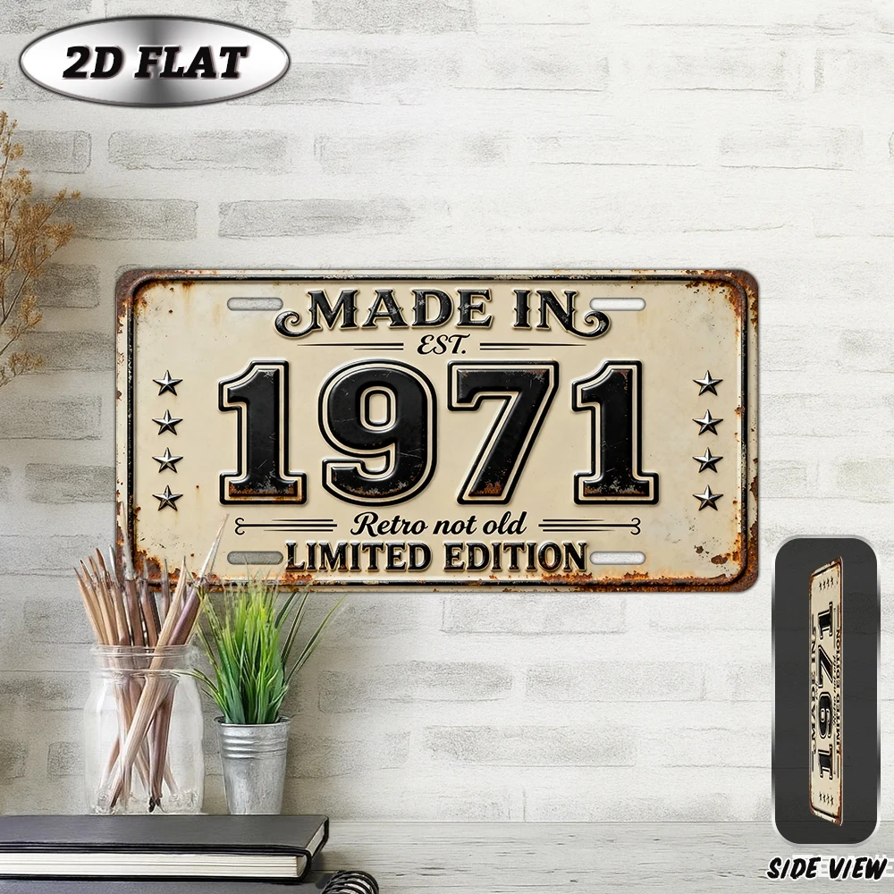 2D Flat - A Vintage Metal Sign Decoration Made in 1971, Measuring 12'' × 6''. This Retro Decorative Sign And Wall Art Is Suitabl