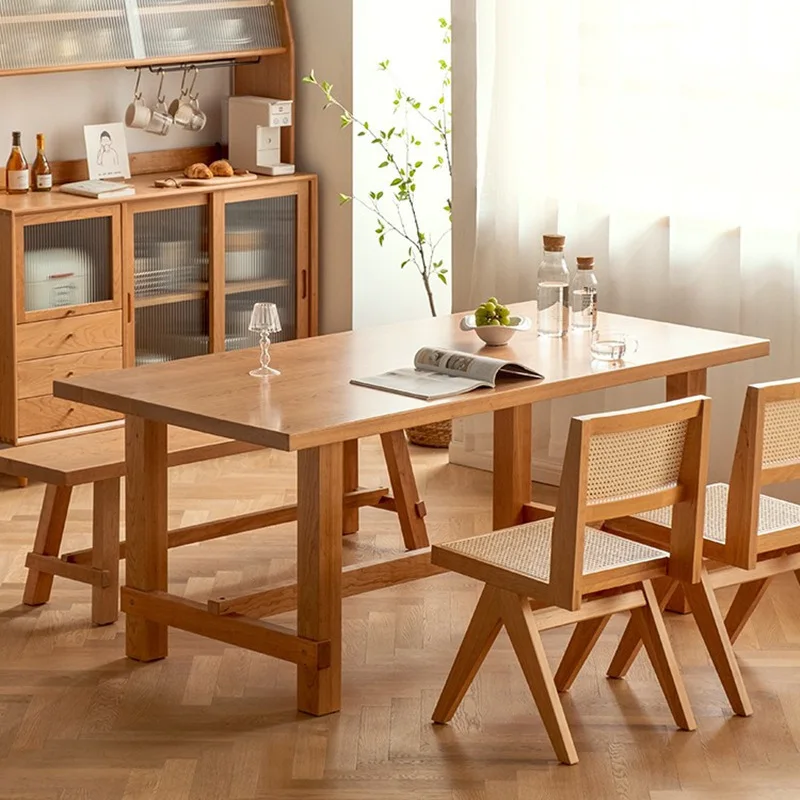 All solid wood dining table, cherry wood long table,  large board table, log desk