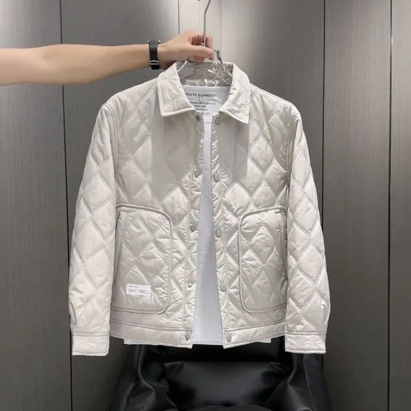 Men Lapel Casual Jacket Autumn Winter Thickened Warm Coat Solid Simple Streetwear Outerwear