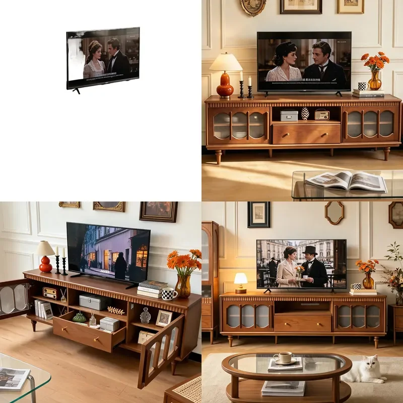 2m Solid Wood TV Cabinet Walnut Audio Visual Console New Chinese Style Wall Unit for Living Room Villa Hotel Suite Floor