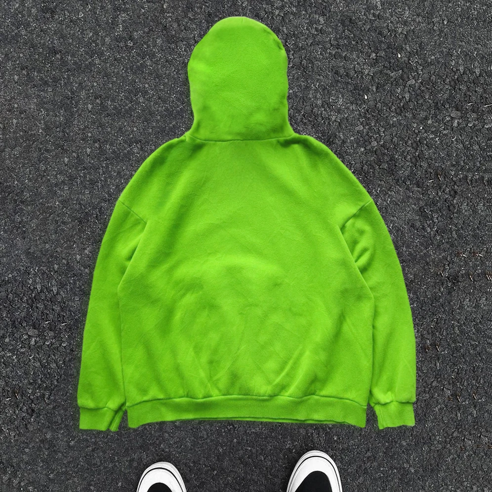 Pure Cotton Large Loop Couple Hoodie Autumn Winter Matcha Green Men's Sweatshirt Hat Included Fashionable Streetwear