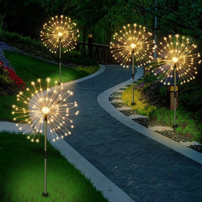 2pcs Outdoor Solar Garden Lights Copper Wire Waterproof Solar Fireworks Lights DIY Decorative Sparkles Stake Landscape Light