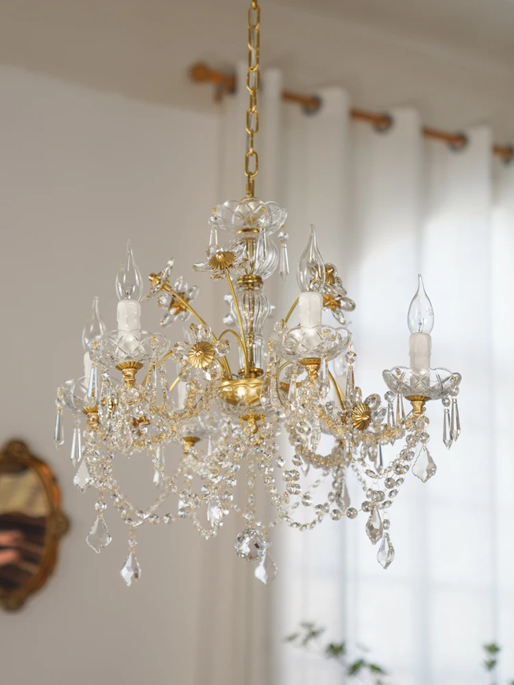 Retro French Brass Crystal chandelier bedroom living room dining room cloakroom dream Crystal Flower Chandelier