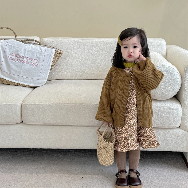 

Girls' Dress Korean 2024 Autumn New Western Style Floral Knitted Cardigan Comfortable Trendy Cute Sweet Tide