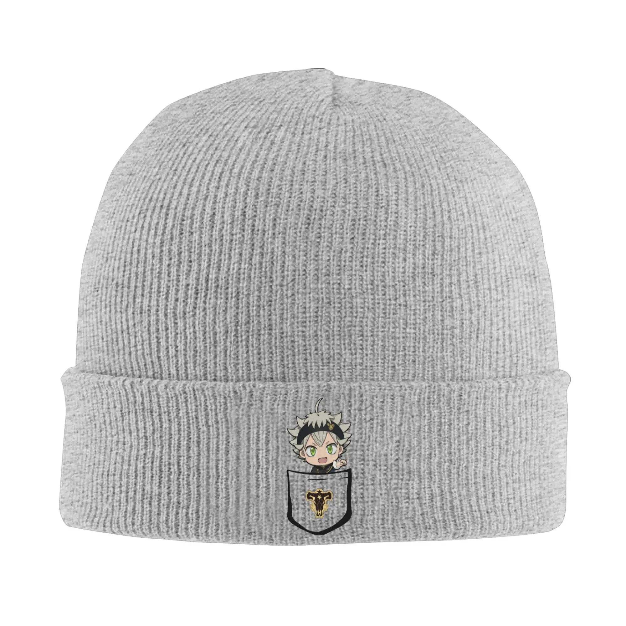 Asta Black Clover Pocket Knitted Hat for Women Men Skullies Beanies Autumn Winter Hat Acrylic  Crochet Caps