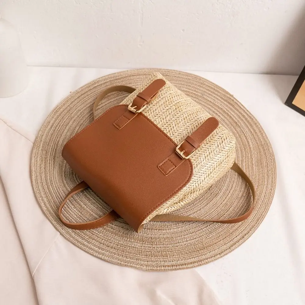 Trend PU Leather Straw Backpack Retro Design Vintage Style Shoulder Bag Luxury Elegant Look Satchel Bag Bobo Style