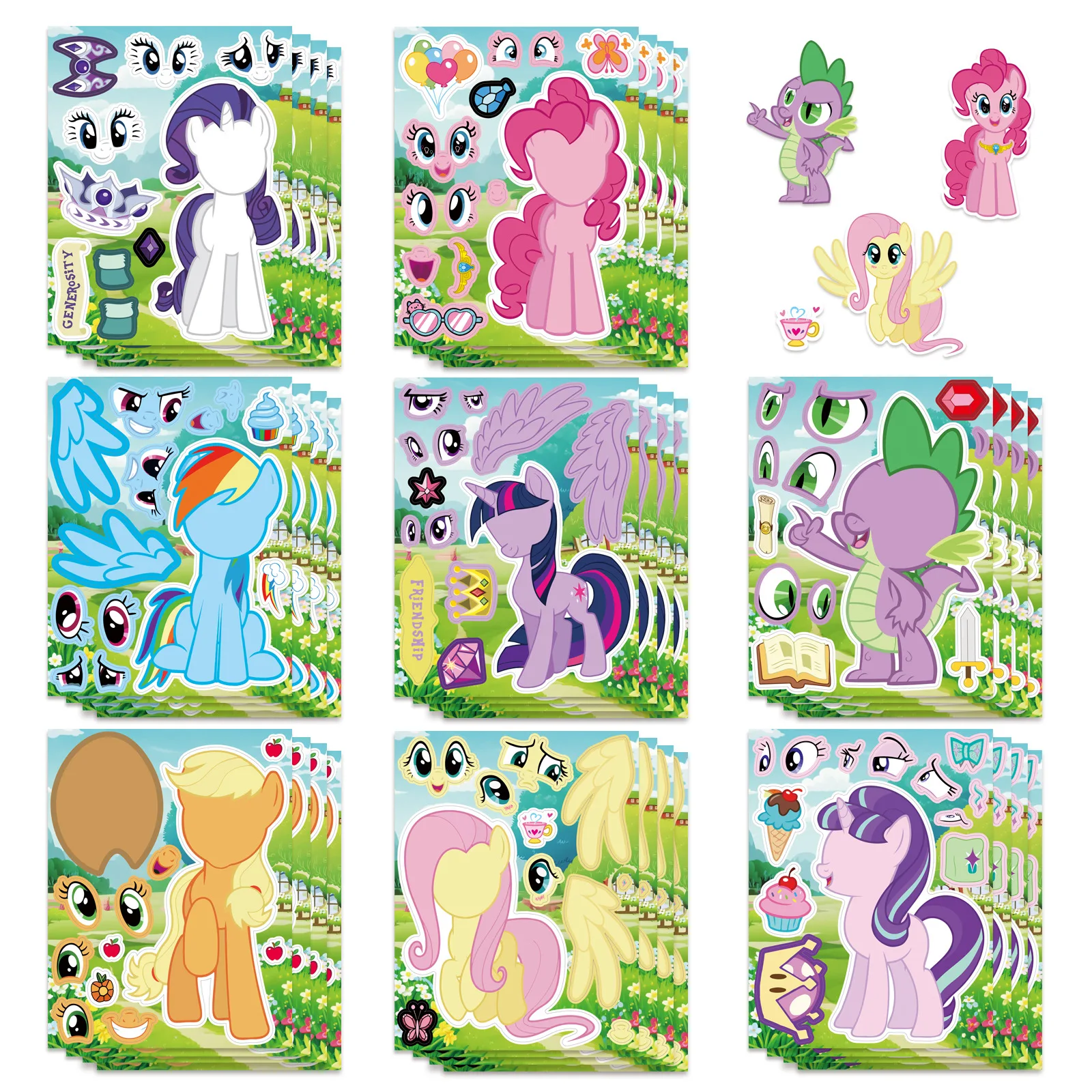 

8/16PCS My Little Pony Stickers Cartoon Make a Face DIY Puzzle Decals Stationery Phone Laptop Helmet Luggage Waterproof Stickers