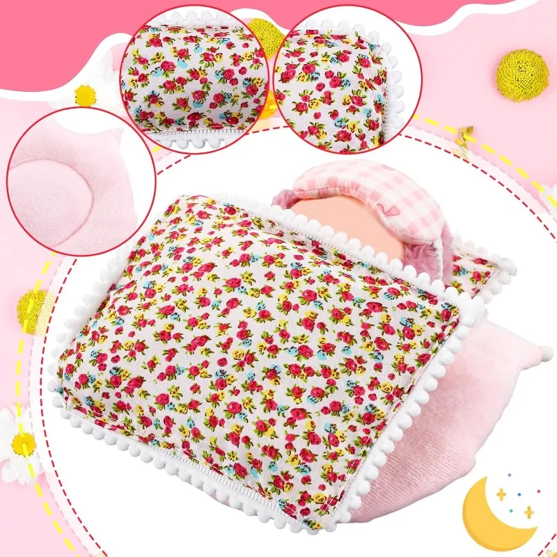 3 pièces de coussins pour poupées de 17 cm, matelas, housses de couette, jolies housses de lit à fleurs, accessoires pour poupées, cadeaux de sommeil confortables