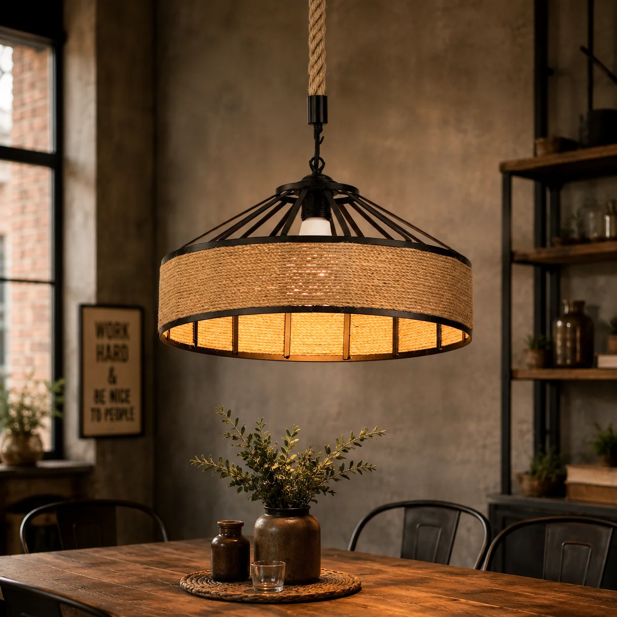Industrieller Kronleuchter, 30/40 cm, Vintage-Hanfseil-Pendelleuchte, Deckenleuchte, rustikale Pendelleuchte für Restaurant, Bar, Zuhause – Detail 1