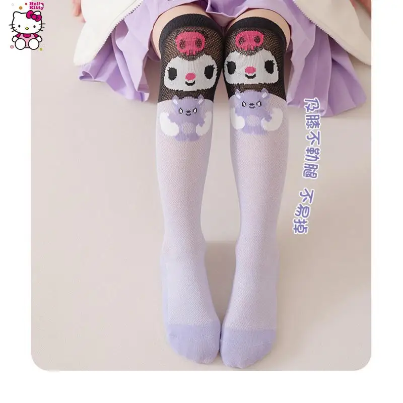 

Sanrio Girl Kuromi носки до середины икры Hello Kitty сетчатые носки чулки выше колена дышащие милые удобные милые мягкие с героями мультфильмов
