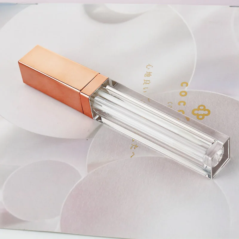 10/30/50Pcs 5ml Empty Clear Square Lip Gloss Tube Packaging with Rose Gold Cap Lip Gloss Bottle Liquid Lipstick Container