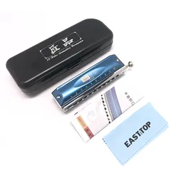 EASTTOP  FALA Blues Harmonica 10 Hole Professional Blues Harmonica Aluminum Comb Everyone Can Bend with Blue Cover