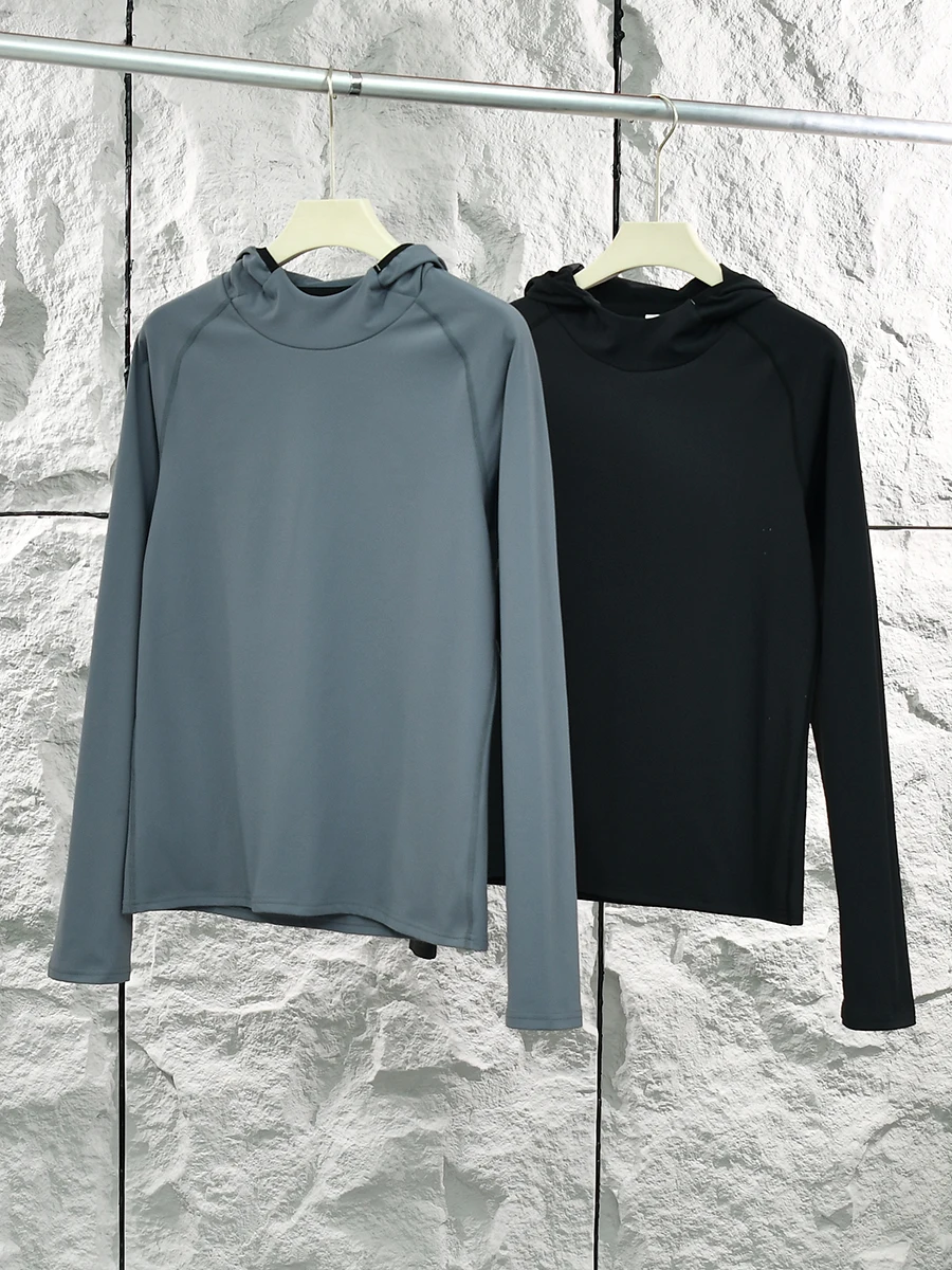 Fleece Lined Anti-Static Sleeve Caps for Running Sports Men's Long Sleeve Hoodie Quick Dry Warm Base Layer Casual Style