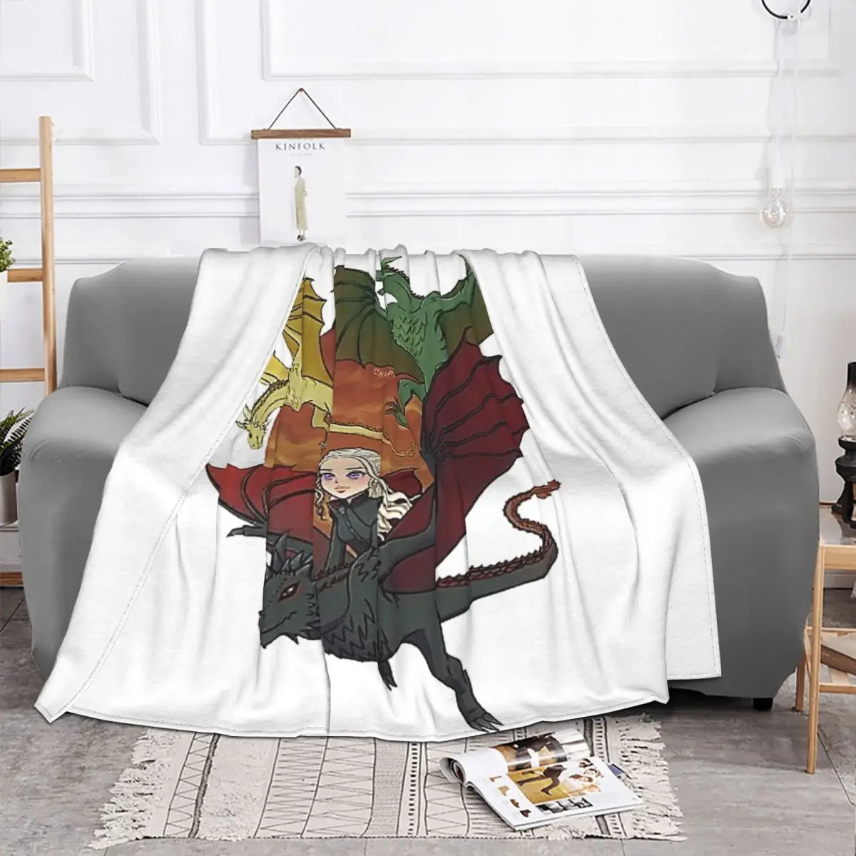 GOT Daenerys And Her Dragons Throw Blanket Ultra-Soft Micro Fleece Blanket Black Flannel Blanket