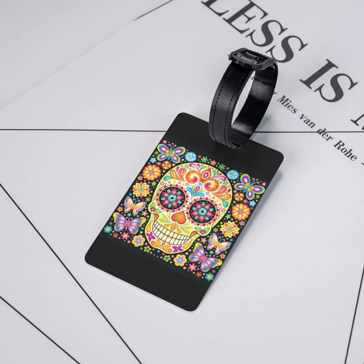 Etiquetas de equipaje de calavera de azúcar del Día de los muertos para maleta de viaje, Halloween, flores mejicanas, cubierta de privacidad, tarjeta de identificación con nombre