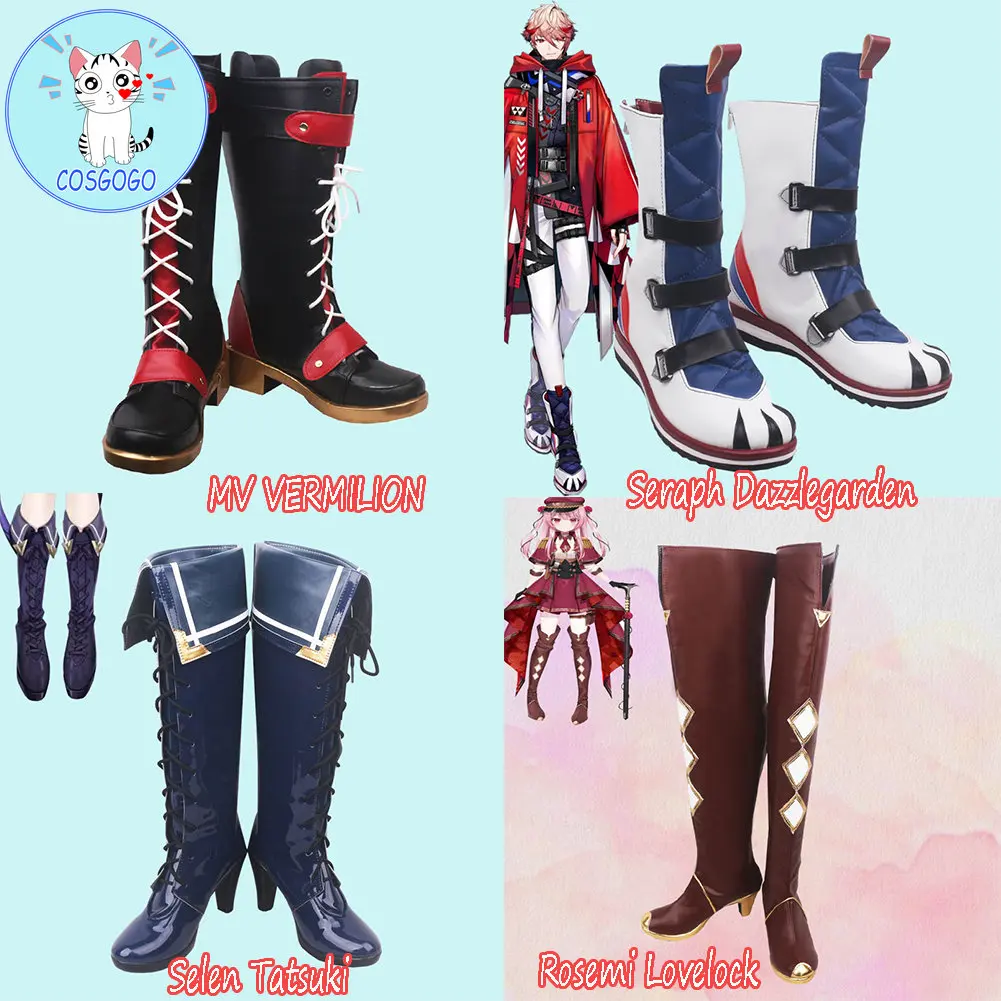 Vtuber Obsydia Selen Tatsuki / Voltaction Seraph Dazzlegarden / Rosemi Lovelock / ALKALOID MV VERMILION Cosplay Shoes Boots