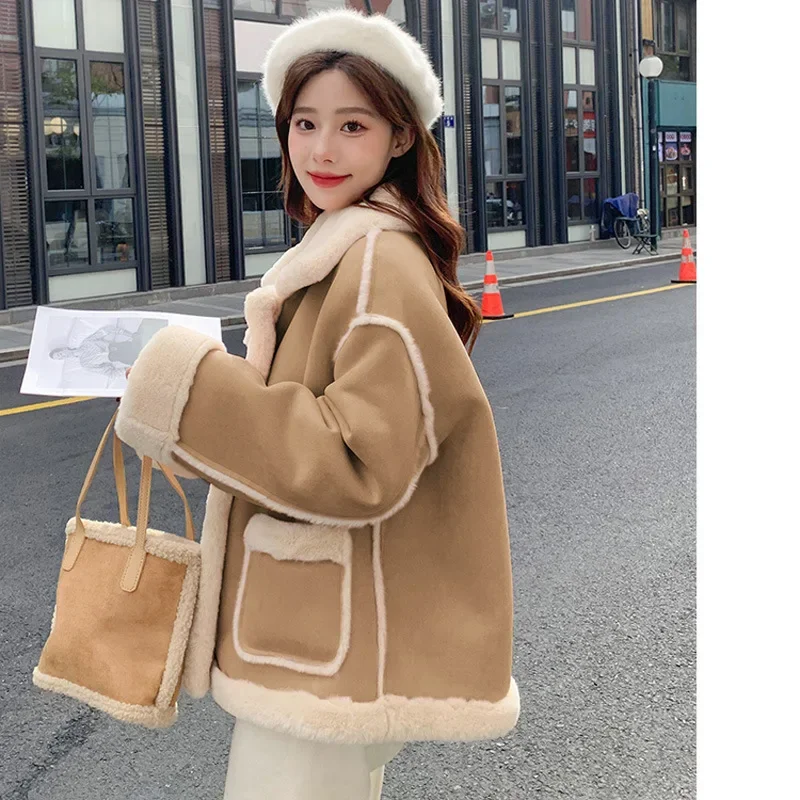 

Leather Fur Integrated Lamb Plush Jacket Women's Winter 2023 New Thickened Short Cotton Coats