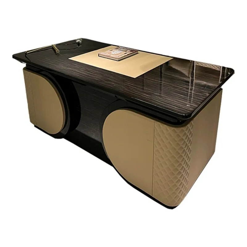 

Postmodern Italian light luxury desk, villa study, writing desk, gold silk ebony paint