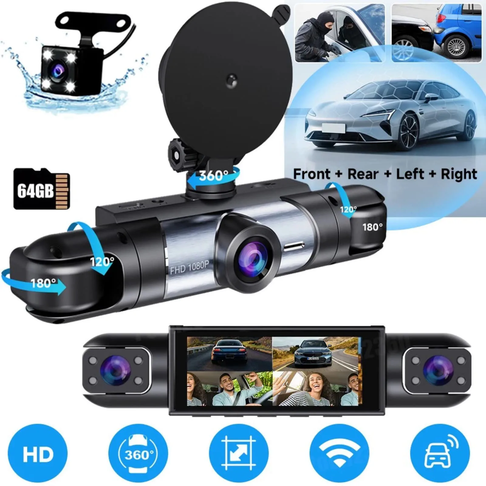 4 Channel Dash Cam 360° Car Video Recorder With Night Vision Parking Monitor Motion Detection Loop Recording Auto Accessories