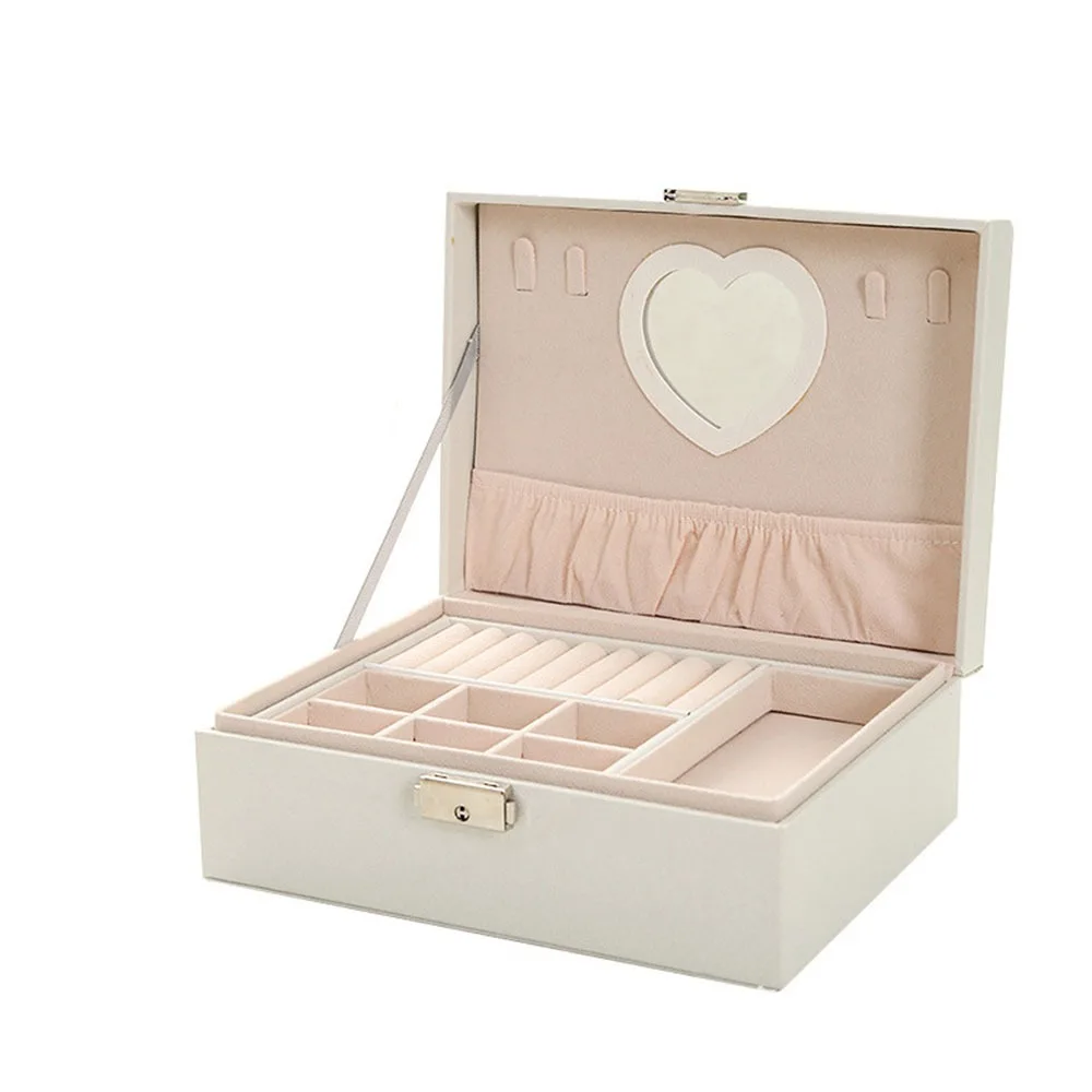 

Practical PU Double Layer Jewelry Box Dustproof Lockable Jewelry Storage Box Large Capacity Jewelry Display Case Necklaces