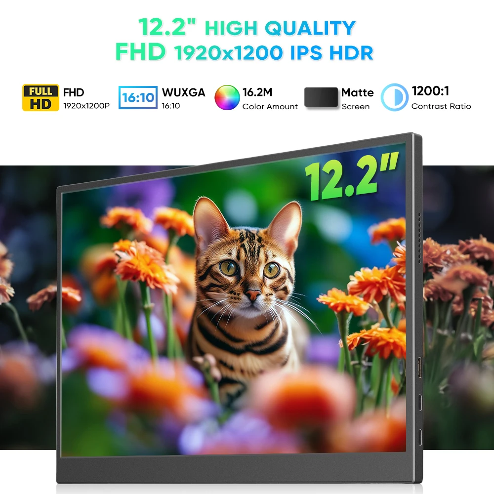 12.2 Inch 2K HD IPS Panel PC Portable Monitor VESA Stand Dual Built-in Speakers Black Business Screen USB Type-C Cheap Monitor