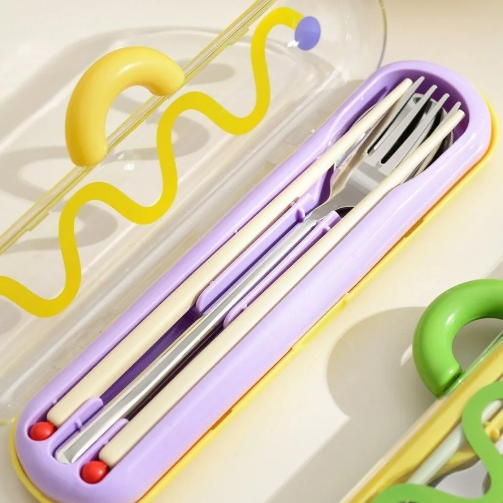 

Портативный набор посуды из нержавеющей стали 304, экологически чистый набор столовых приборов с ложкой и допамином, с чехлом для переноски, набор обеденной посуды с вилкой