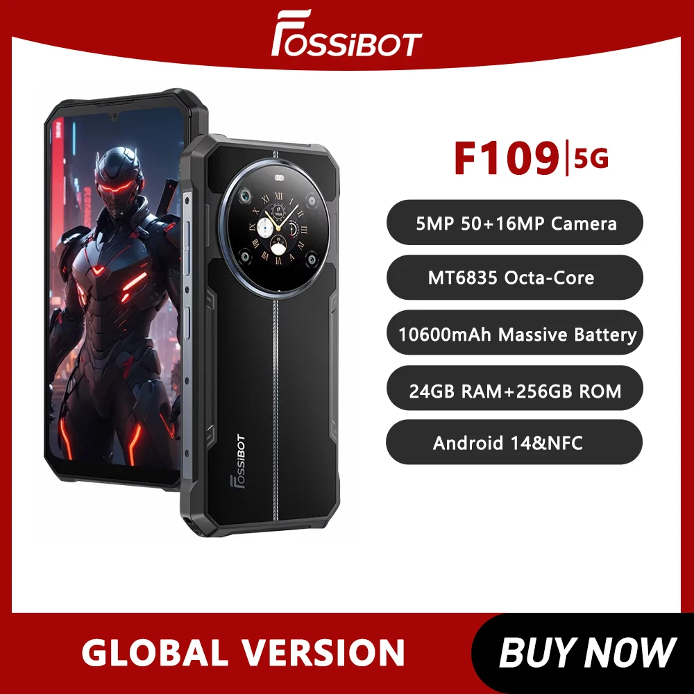 FOSSIBOT F109 teléfono resistente 10600mAh 6,745 "HD + teléfono inteligente Android 14 24GB + 256GB 50MP cámara de doble pantalla teléfono móvil versión Global