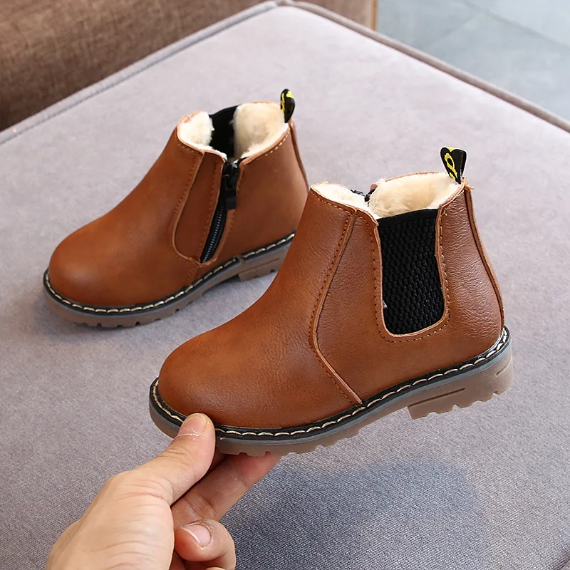 Autumn Winter Kids Boots Warm Plush Boys Toddler Girls Boots Fashion Leather Children Casual Shoes Boys Girls Boots for Kids
