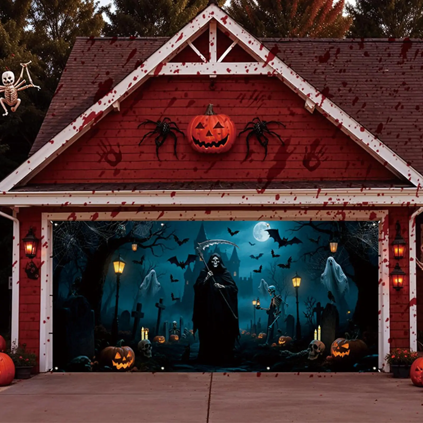 Garage Door Banner Hallowen Door Mural Wall Backdrop Hangable For Outdoor Home Holiday Party Lawn Yard Garden Photography