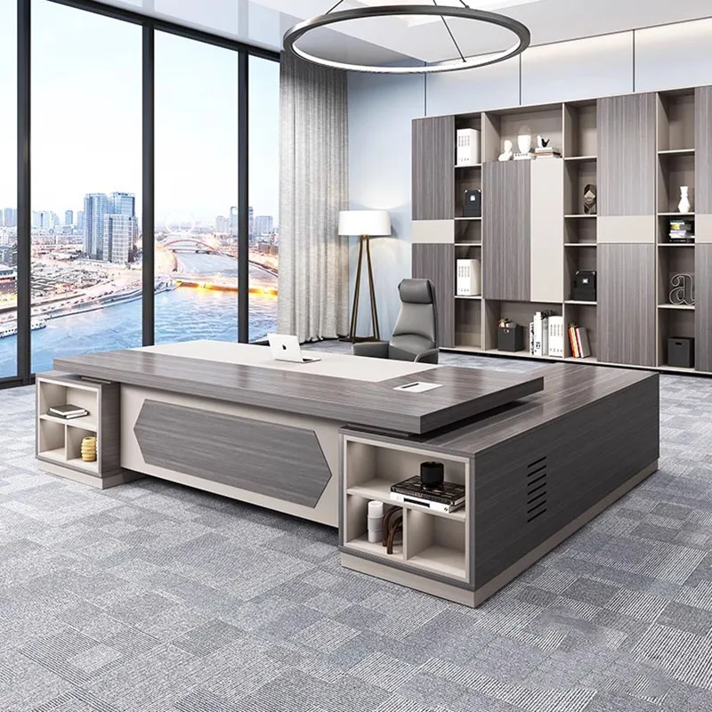 مكتب مكتب غرفة نوم بيضاء واقفة تنفيذية فاخرة على شكل L مكتب مكتب عرض بسيط أثاث تافولو العصري #3