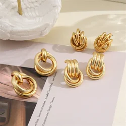 Vintage Twist Round Earrings Set for Women 2025 Boho Metal Gold Color Dangle Earrings Geometric Fashion Jewelry Trendy