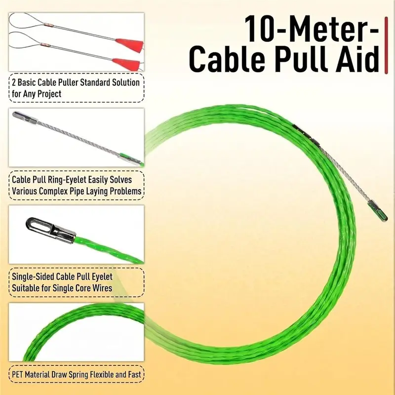 B17C 10M 4.0Mm Electrical Fish Tape, Wire Fish Tape Wire Puller, Wire Snake For Running Wire Through Wall, Retractable Cable