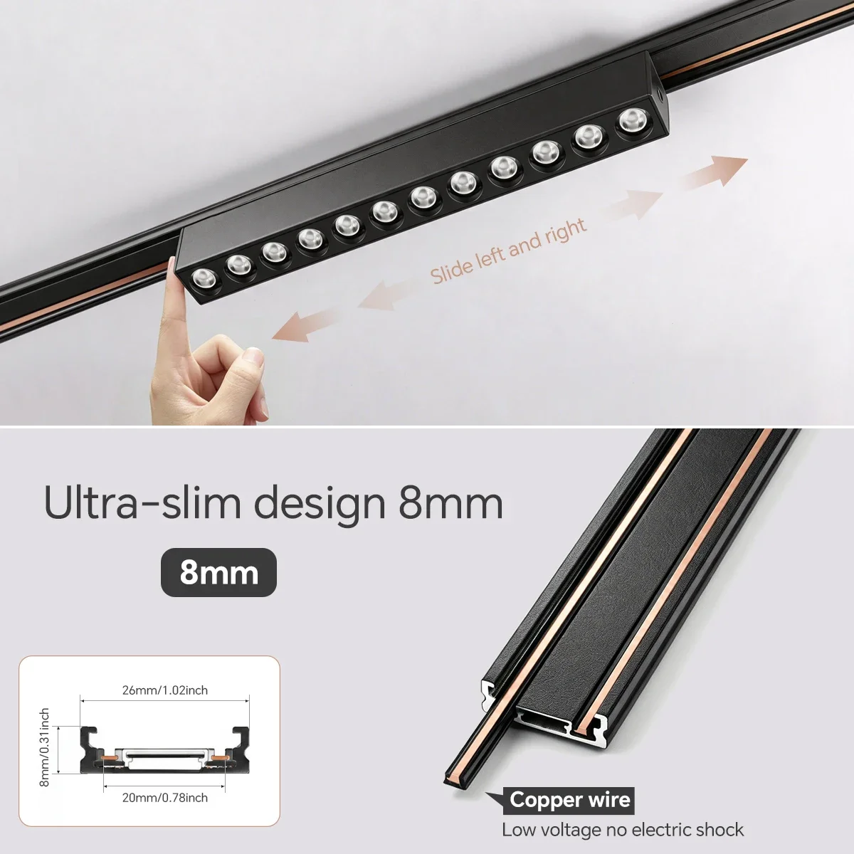 Magnetic Track LED Lighting System, 8mm Ultra Slim Aluminum Magnetic Rail, Multi-Type Magnet Fixtures Spotlight CCT Dimmable