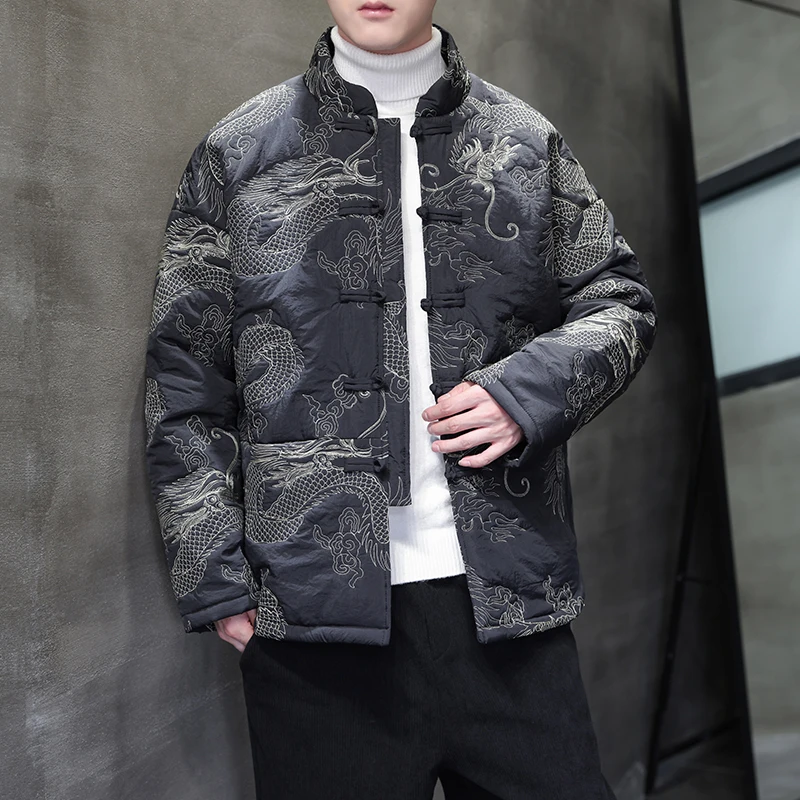 

Thiened Cotton Jaet for Men Winter New Chinese Sle Embroidered Button up Cotton Padded Traditional Tang Costume angzh...