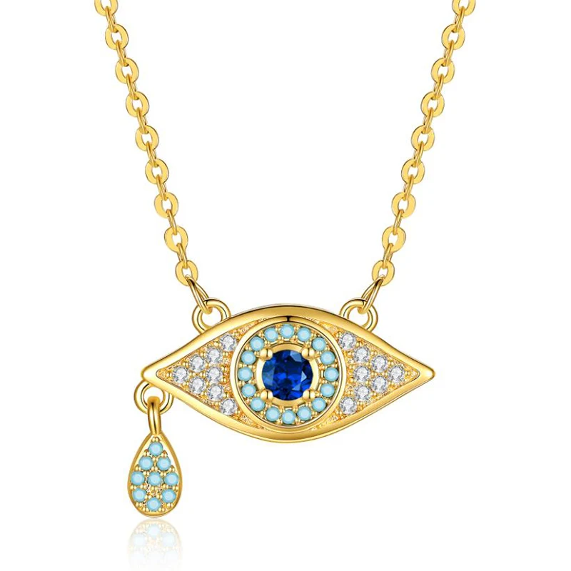 Fashion Blue Eye Necklace For Women Unique Teardrop Bracelet Inlaid Zircon Clavicle Chain Lady Jewelry Set Gift KOFSAC
