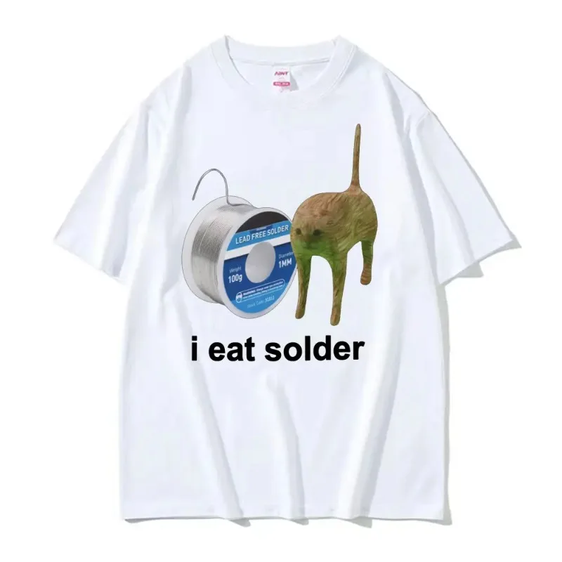 I Eat Solder Cursed Funny Cat Meme T-shirt Women's Clothing Fashion Casual Harajuku T-shirt Summer High Quality T-shirt Top